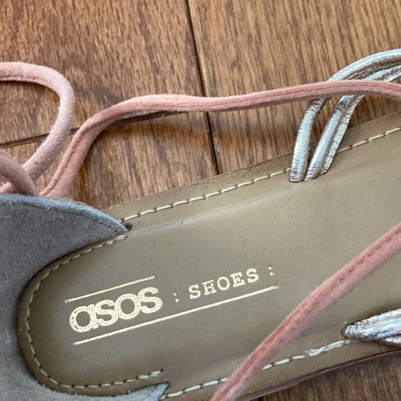 ASOS leather gladiator sandals pink and metallic gold woven size 7 EUC - Picture 5 of 8